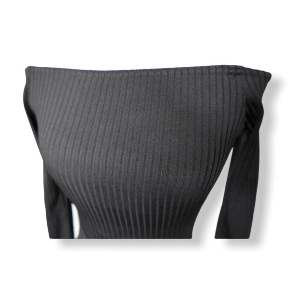 Black Ribbed Off Shoulder Bodysuit From PLT - Picture 4 of 7